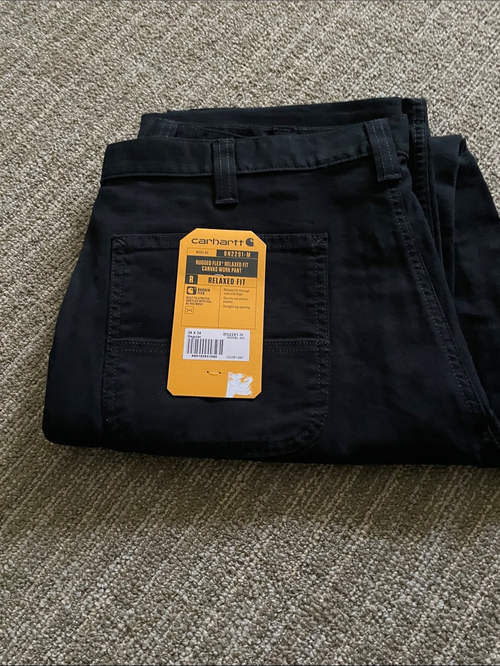 Carhartt Black Relaxed Fit Canvas Work Pants with Pocket Tag